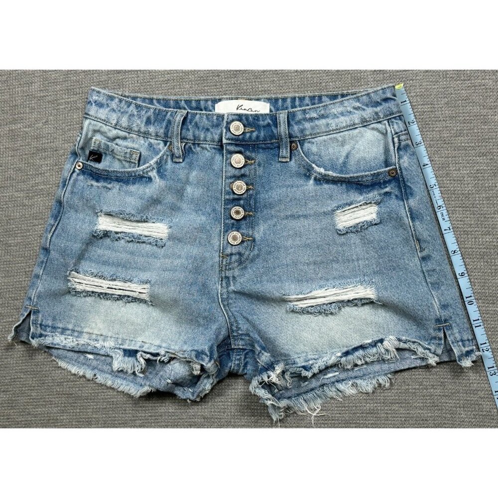 KanCan Denim Distressed Shorts Womens Size S Blue Light Wash Button Fly Mid Rise - Picture 9 of 11